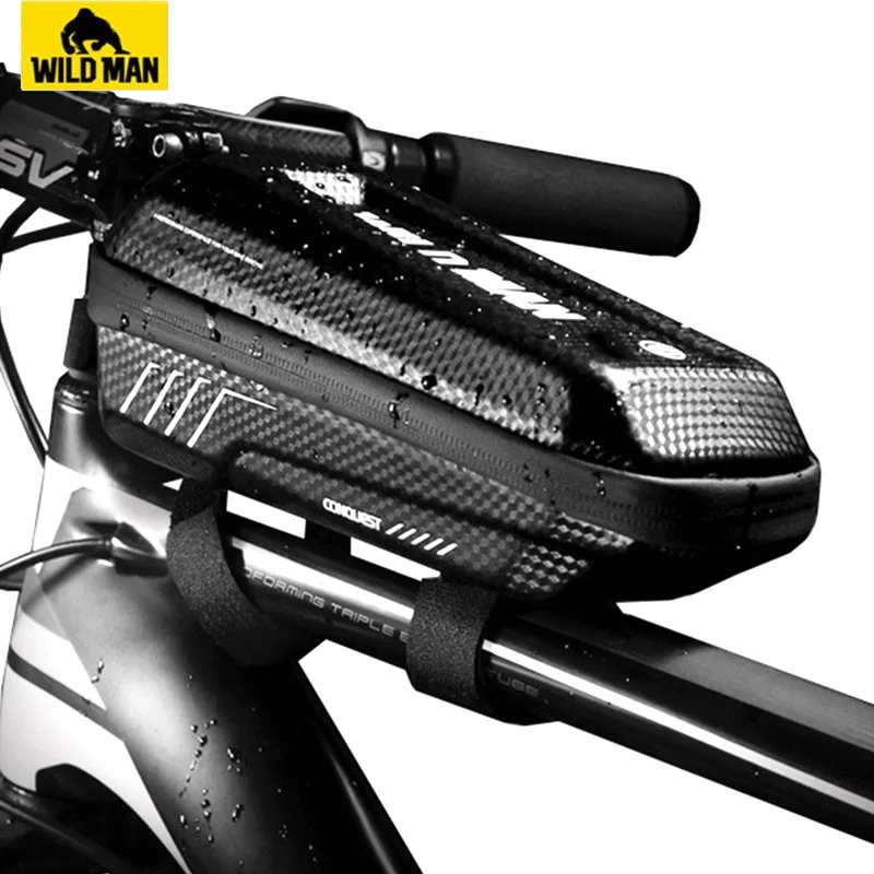 

WILD MAN Hard Shell Bike Top Tube Bag Rainproof Front Frame Bicycle Bag Cycling Bag Accessories Capacity 1L