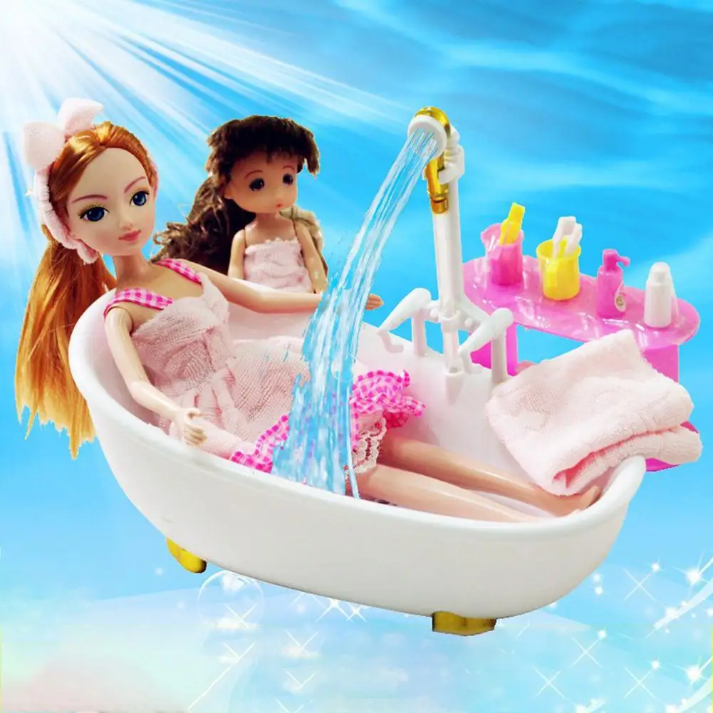 Bathroom Furniture Doll Set Toilet Automatic Bathtub Fashion Reborn Baby Toy For Children Birthday Gifts | Игрушки и хобби