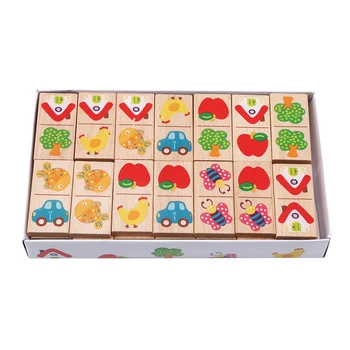 

New Style Wooden Cartoon Fruit Animal Recognize Blocks Dominoes Jigsaw Montessori Children Learning & Education Puzzle Toy