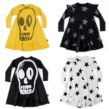 Платье с черепом и звездами для девочек, год, цельнокроеное платье для девочек, платье с длинными рукавами осеннее платье для девочек