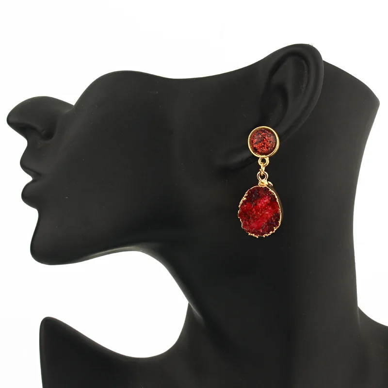 Bijoux Korean Vintage Red Druzy Resin Earrings Drop Earrings For Women Jewelry Statement Gifts For Women Accessories Brinco (9)