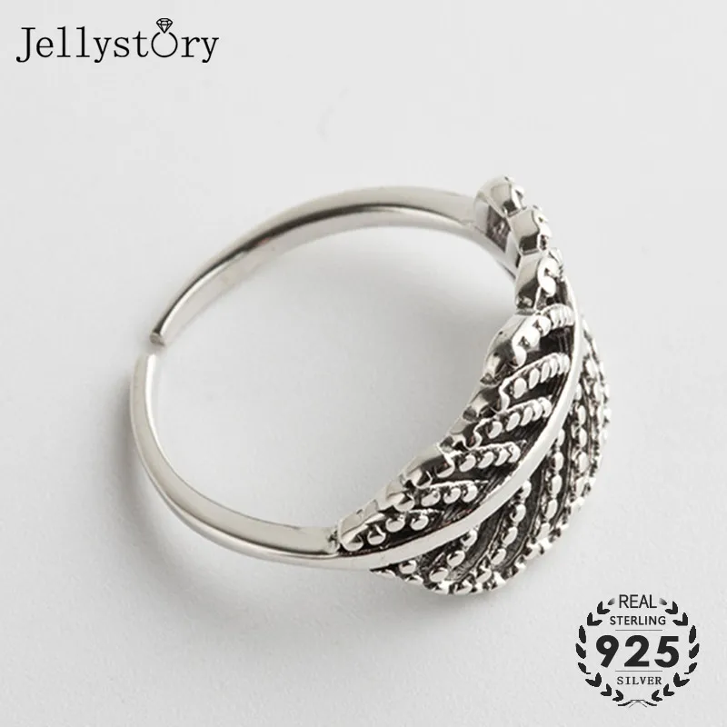 

Jellystory в винтажном стиле Открытое кольцо для женщин S925 Стерлинговое Серебро в форме листа в форме кольца для свадебной вечеринки Подарки изысканные ювелирные изделия кольцо оптовая продажа