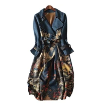 Осенне-зимний замшевый Тренч с длинными рукавами женское высококачественное пальто с цветочным принтом с поясом ветровка верхняя одежда плюс размер J424