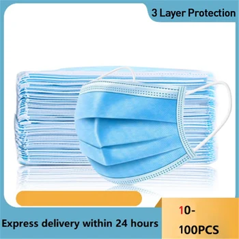 

TB 100PCS Mascarillas 3-ly protective Masks Disposable Mask Nonwove Filter mask Face mask Breathable Mouth mask mondkapjes маски