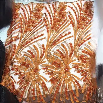 

Peach African 3D Flower Lace Fabric With Stones For Wedding French Tulle Lace With Beaded Fabric Nigerian Lace Fabrics ZHXA15