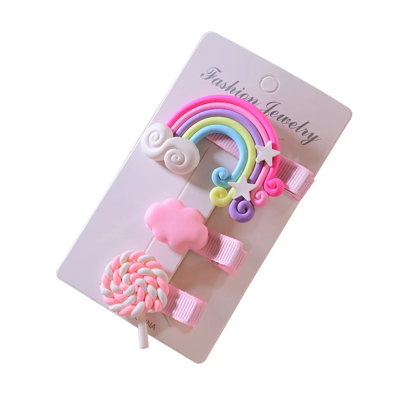 Nuevo 3 unid/set Arco Iris horquillas lindo nube Lollipop de dibujos animados accesorios para el pelo de pico de pato Clip de moda lindo broches para la cabeza para las muchachas del bebé