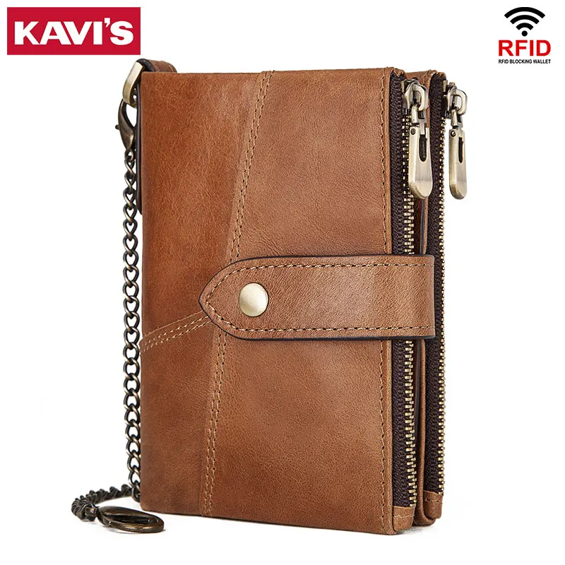 KAVIS натуральная кожа Rfid мужской кошелек бумажники-портфели цепь короткий кошелек для монет мужской кошелек для денег держатель для карт маленький portomonee
