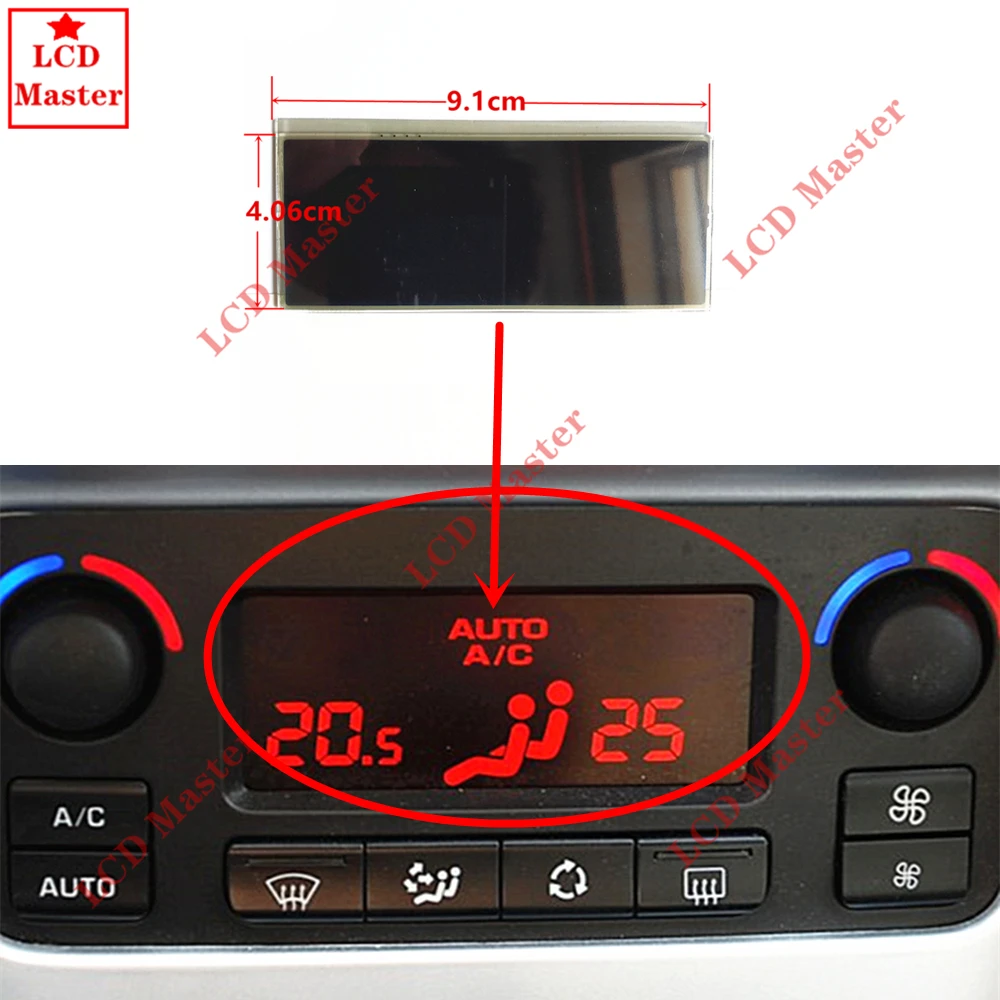 1pcs Car ACC Lcd Panel Module Display Monitors Pixel Repair Red background Air Conditioning Information Screen for Peugeot 207