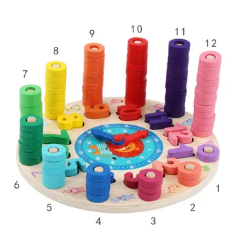 

Children Wood shi er sheng xiao Rainbow with Numbers Clock Matching Jigsaw Puzzle Building Blocks Children Early Education Und
