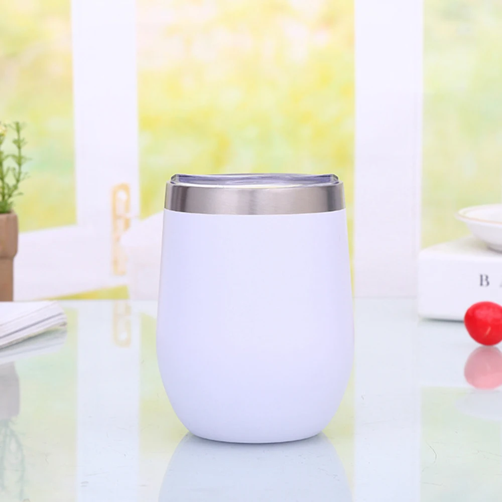 12 унций термос чашка чайник кофейные кружки из нержавеющей стали Stemless красное вино и коктейльные бокалы бар напиток пивная чашка дорожная кружка - Цвет: Белый