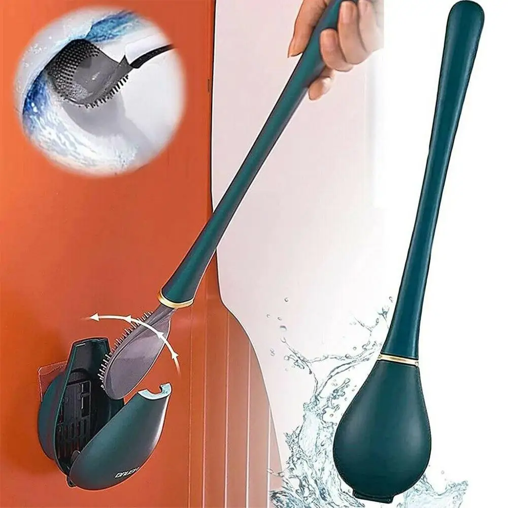 Silicone Water Drop Toilet Brush And Holder Set Automatic Opening & Closing Home Toilet Cleaning Brush Bathroom Accessories New - Toilet Brush Holders - AliExpress