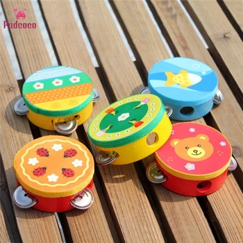 

Children Musical Instrument Handbells Baby Drum Hand Bells Kids Music Sound Toy Cartoon Print Educational Toys Baby Wooden Bells