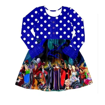 

Children dresses with cartoon design blue dot prints kids wear clothes