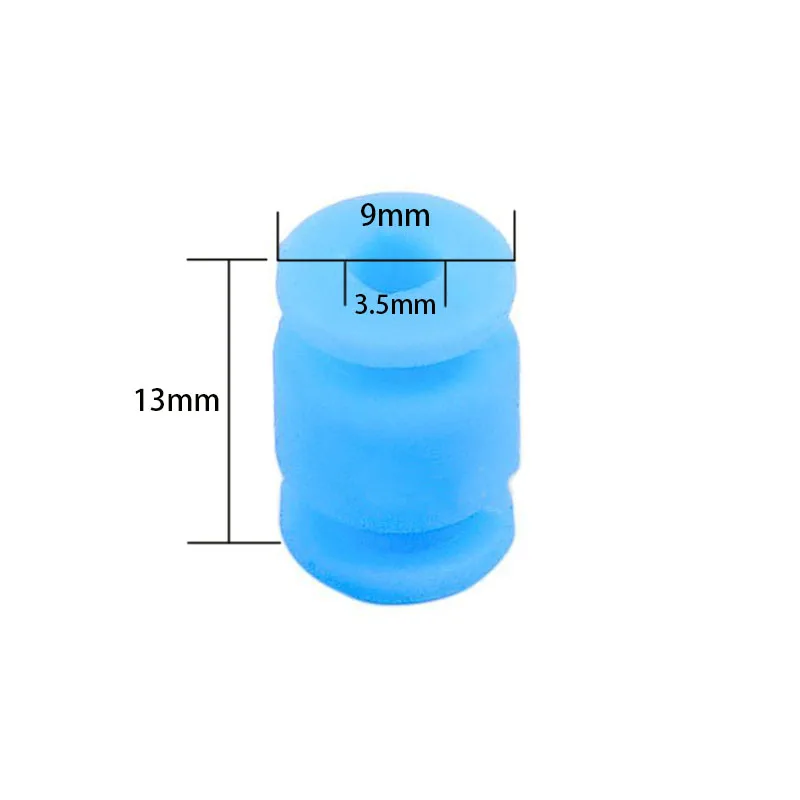 Amortisseurs anti-vibration pour drone noirs et bleus mélangés, illustrant la variété de couleurs du lot.
