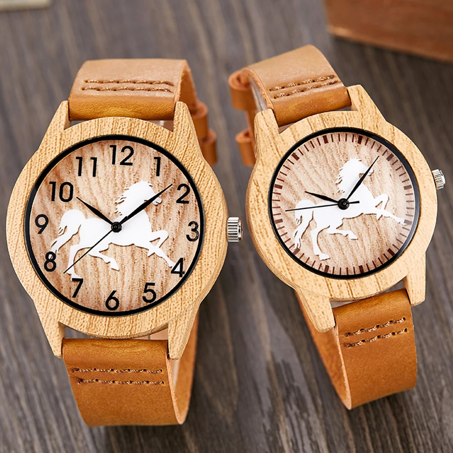 Vintage Imitation Wood Watch Horse Men Women Imitate Wooden Wristwatch
Soft Leather Band Male Quartz Wrist Clock Reloj