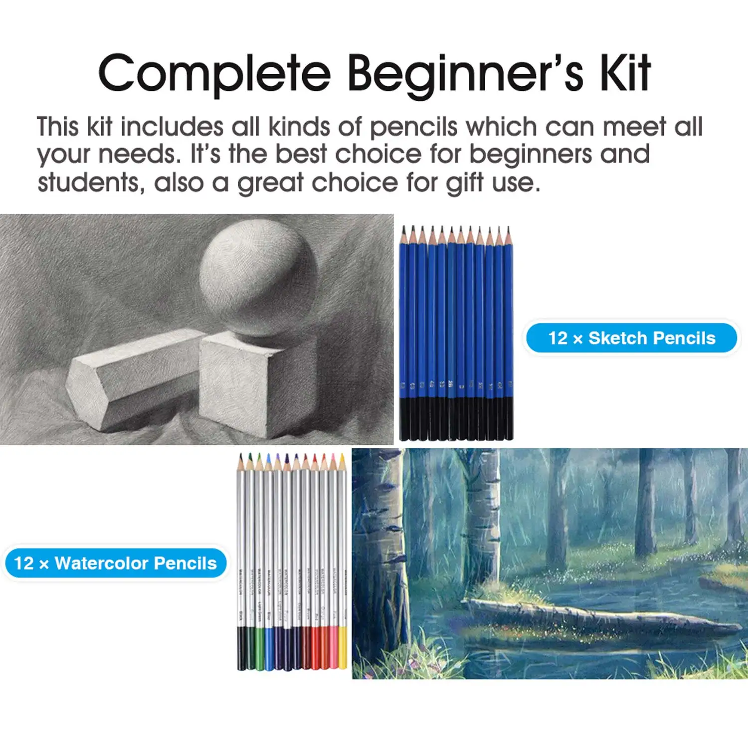 72pcs Drawing Painting Sketch Kit Set with Pencils Erasers Sharpener Carrying Case for Artist Beginner Student Sketching