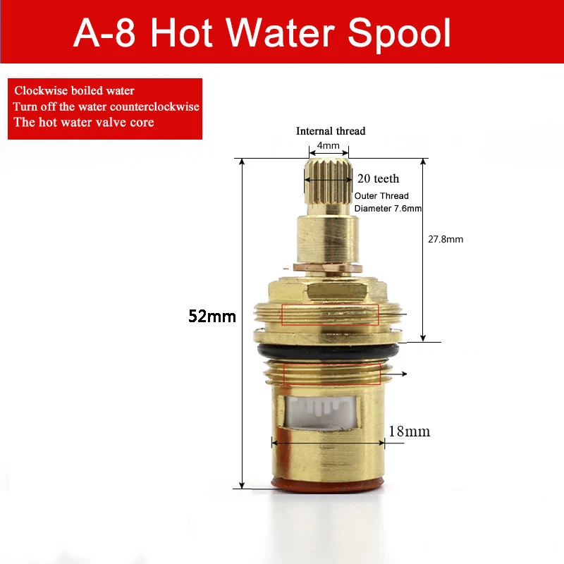 1/2 "Replacement Brass Ceramic Disc Tap Valve Quarter Turn Cartridges Gland Insert 20 Teeth Bathroom Faucet Accessories