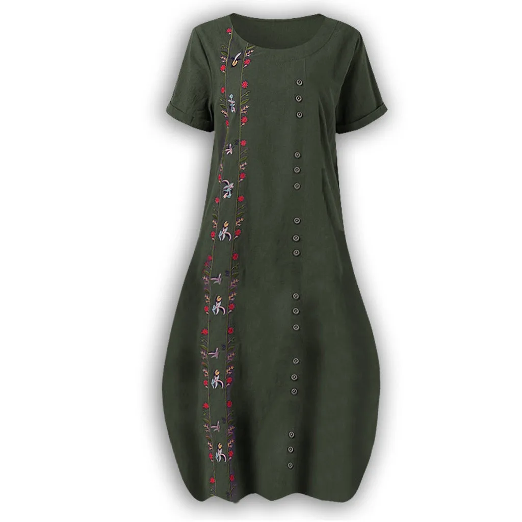MISSOMO Vestidos женское летнее платье Botton с цветочным принтом Макси платье с коротким рукавом o-образным вырезом хлопок и длинное льняное платье 8