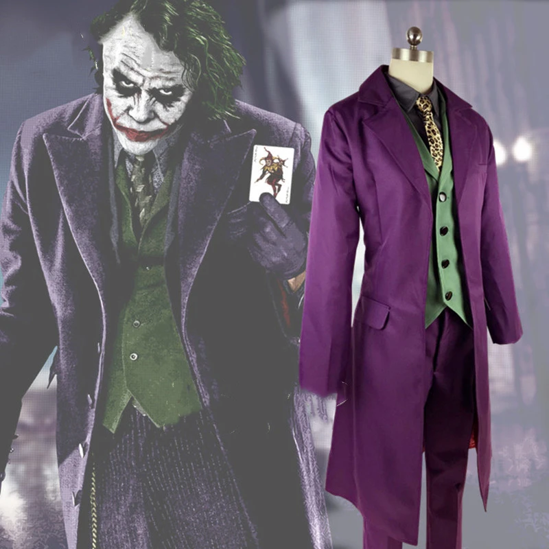 

High-quality Heath Ledger Cosplay Suit Halloween mens Movie The Dark Knight Joker Costume Purple Jacket Full sets adult child