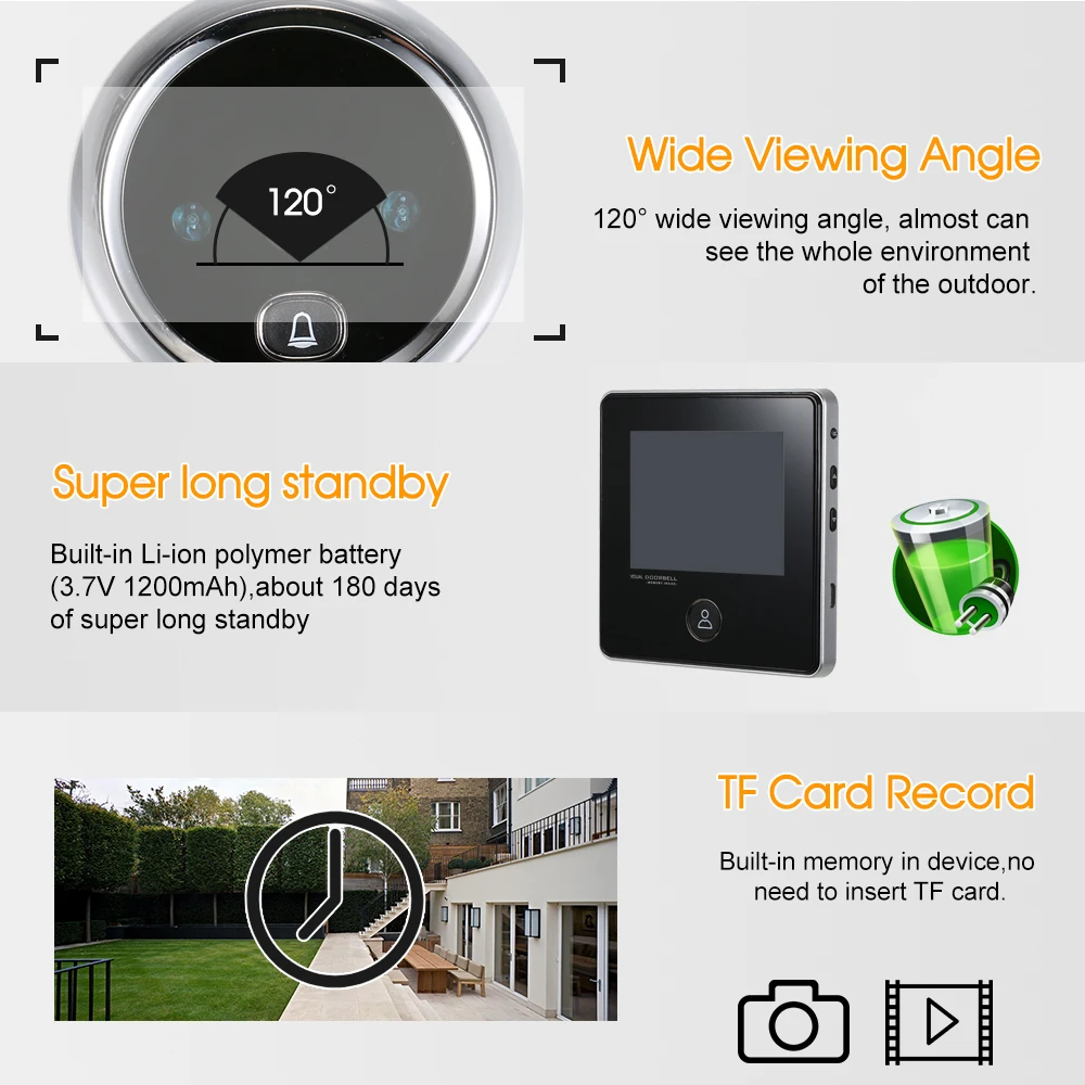 3.0 TFT LCD Digital Door Eye Peephole Viewer Doorbell Camera IR Night Vision Photo Taking Super Long Standby for Home Security
