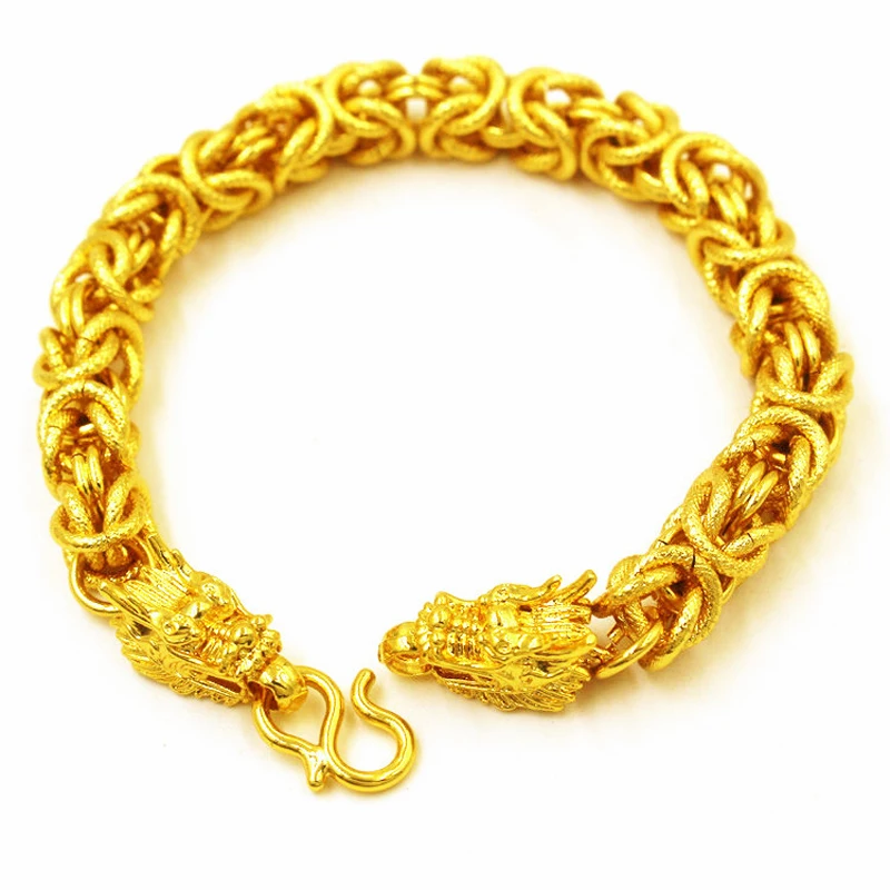 Pure Gold Color Bangles Bracelets For Men,24K Gold Plating 8mm