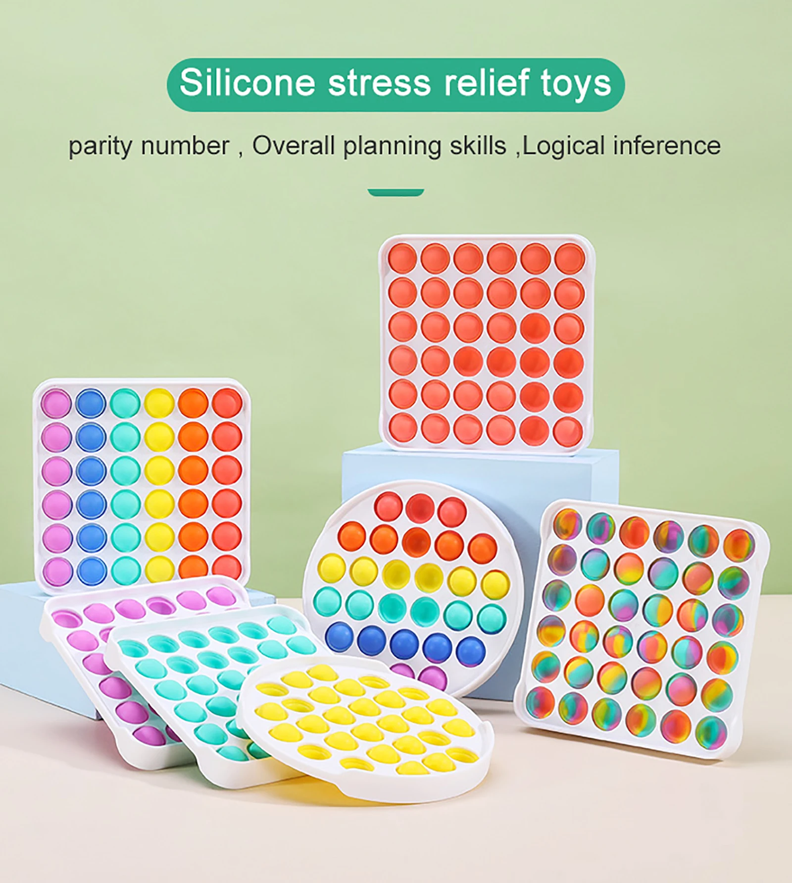Juguete antiestrés de silicona para apretar, juguete sensorial con tablero de plástico, juego lógico táctil