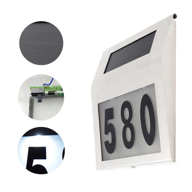 

Amazon Cross Border Solar Stainless Steel Doorplate Lamp 2LED Wall-Mounted Door Plate Number Indicator Courtyard Wall Lamp