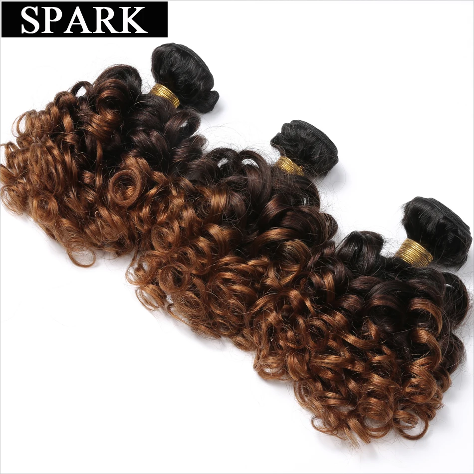 

SPARK Ombre Loose Bouncy Curly Brazilian Human Hair Weave Bundles Natural 3/4 Pieces 100% Remy Human Hair Extension Medium Ratio