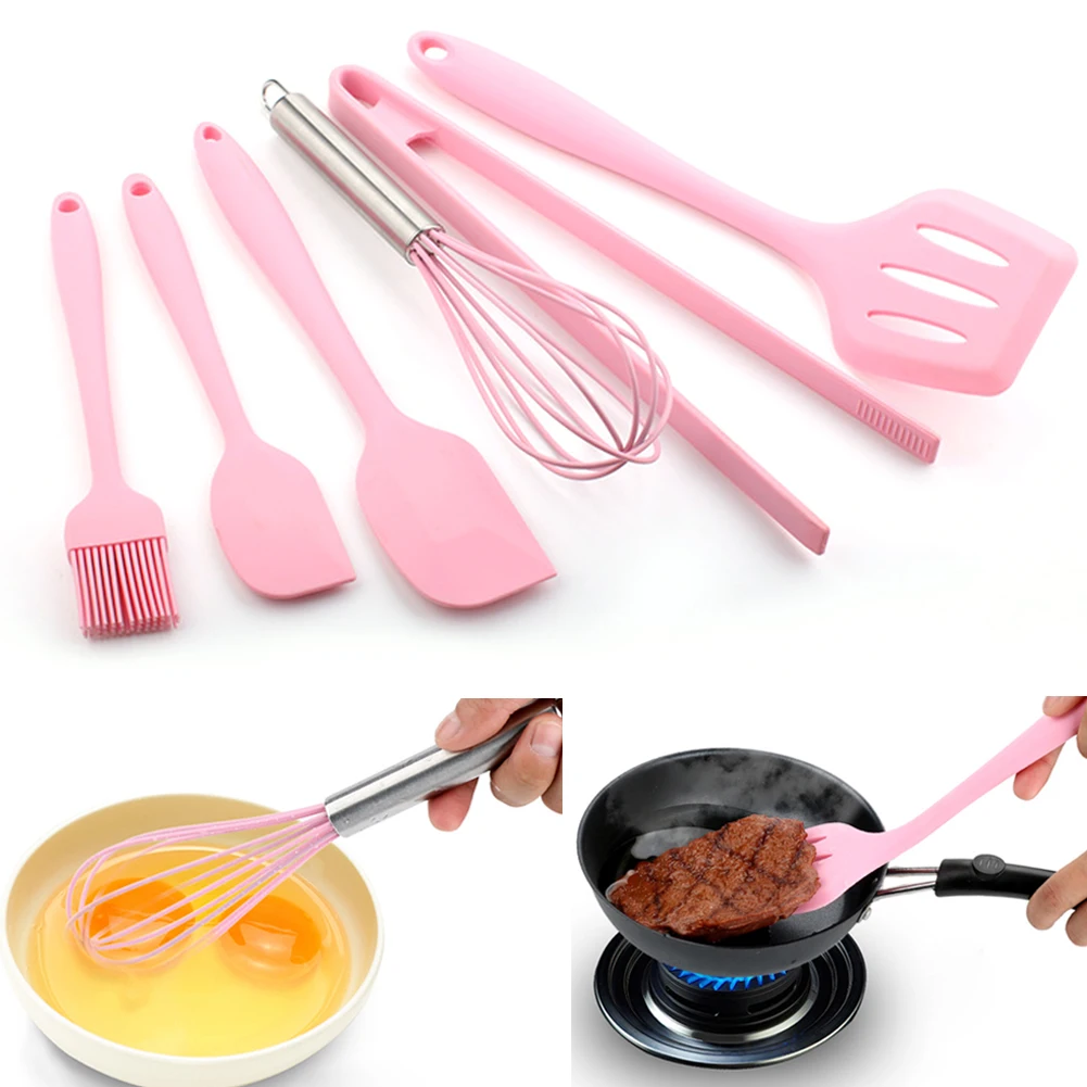 Розовая кухонная посуда, силиконовая лопатка, хлебобулочный набор, домашний набор для выпечки, скребок, 6 шт., кухонная посуда