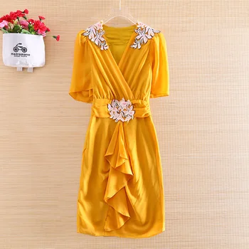 

Slim Women Short Chiffon 2020 Summer Embroidery Hepburn Style High-end Elegant Lady Mini Dress S-XL