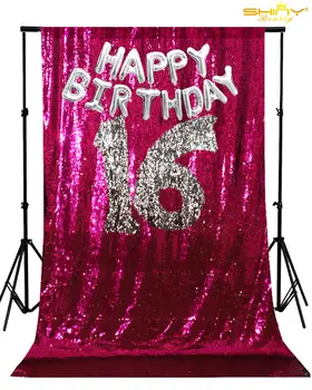 

Shinybeauty 8ftx8ft Fuchsia&Silver Sequin Backdrop Curtain Reversible Mermaid Fish Scale Glitz Background for Decora-927K