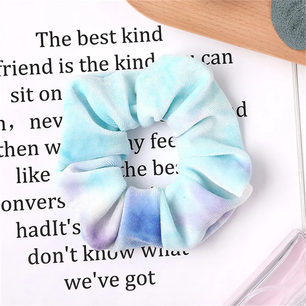 Diamond Velvet Scrunchie Tie Dyeing Women Girls Elastic Hair Rubber Bands Gum Gradient Color Hair Ring - Цвет: Blue