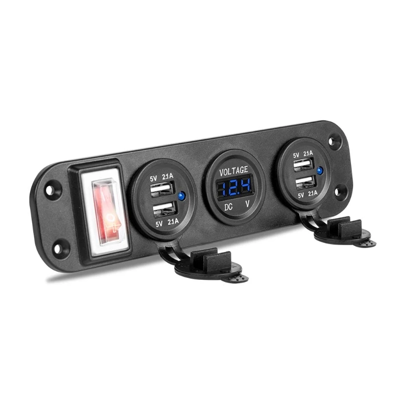 1 комплект; Новинка; для автомобилей, лодок, грузовиков, DC 12V 24V 4 USB Зарядное устройство адаптер светодиодный вольтметр с переключателем Панель