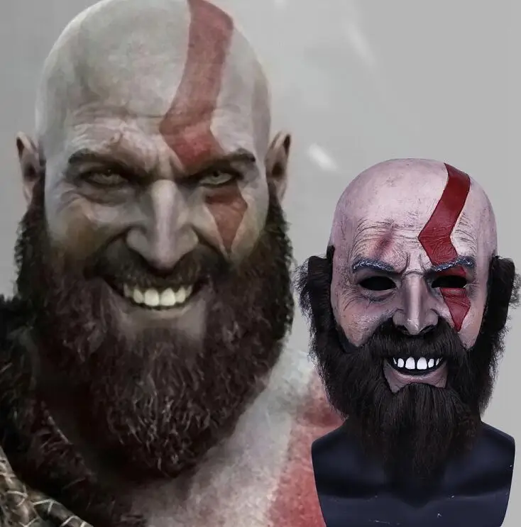 Маска God of War 4 Kratos с бородой для косплея Вечерние Маски из латекса Хэллоуина