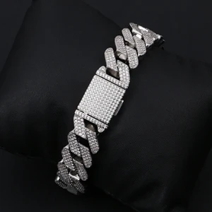 Высокое качество Bling Iced Out мужской Рэппер Браслет Полный Стразы Iced Out Pave мужской браслет кубинская звеньевая цепочка хип-хоп ювелирные изделия - Окраска металла: Silver