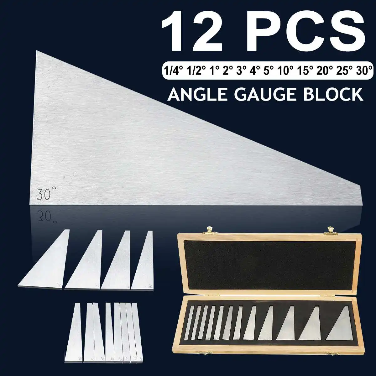 

12pcs Manganese Steel Precision Angle Blocks Set 1/4 to 30 Degree Gauge Milling Machinist Lathe Tools