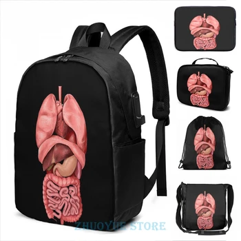 

Funny Graphic print Internal Organs USB Charge Backpack men School bags Women bag Travel laptop bag