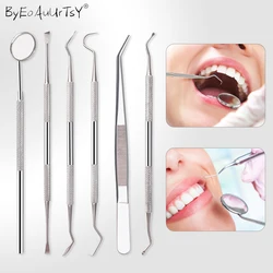 Dental Mouth Mirror Stainless Steel Tweezers Elbow Probe Dental Instrument Teeth Cleaning Whitening Tool Oral Care Set
