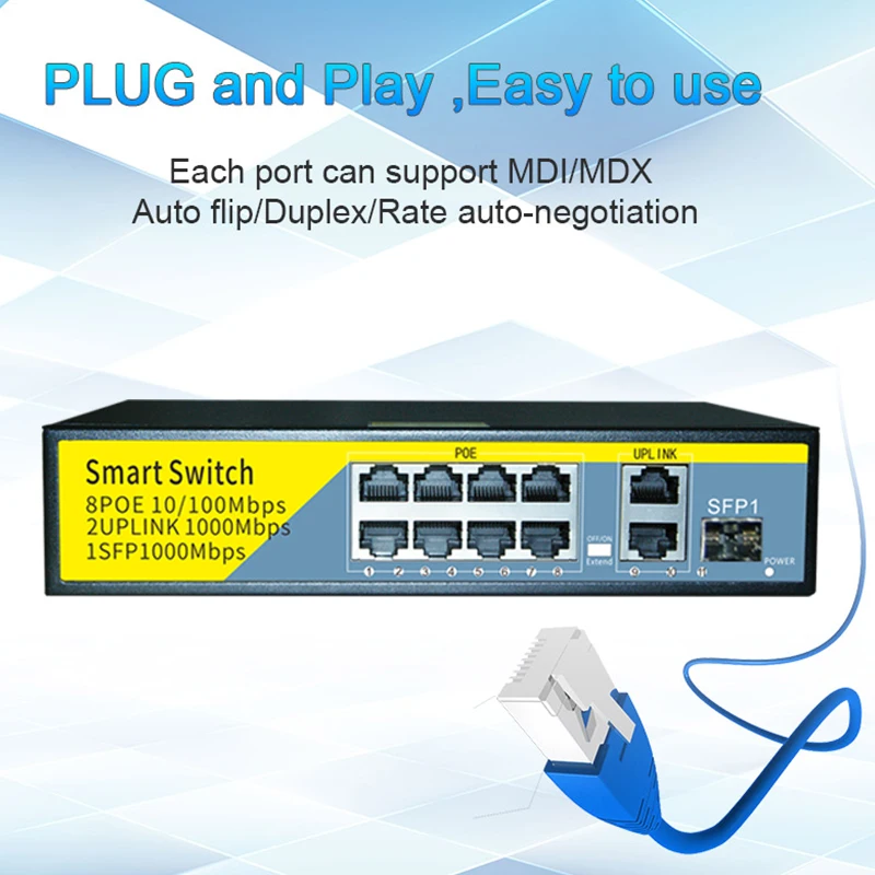 Terow-poe Gigabit Switch Poe Padrão para Câmera ip Proteção contra Raios Uplink ou Sfp 100 Mbps 1000mbps 250m - Imagem 5