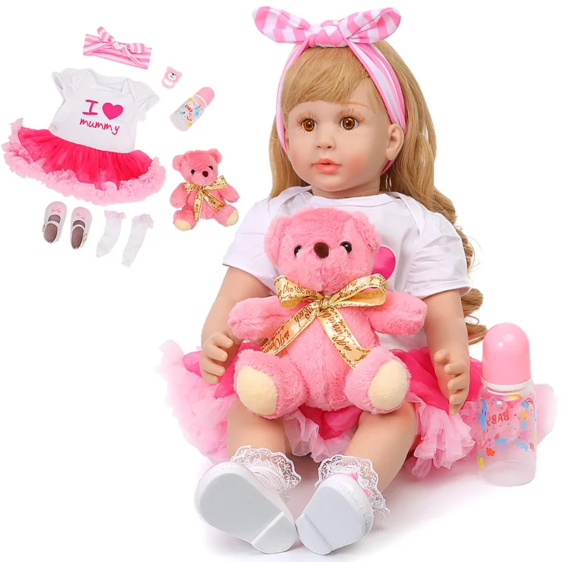 Мода Reborn Baby куклы с розовым платьем прекрасный 60 см Новорожденные куклы Младенцы как живые реалистичные силиконовые малыша Bonecas Рождественский подарок