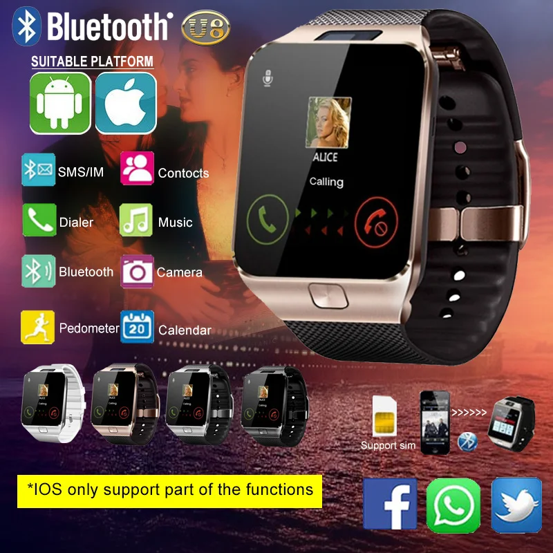 DZ09 умные часы с сенсорным экраном мужские Bluetooth спортивные музыкальные звонки Камера многофункциональные умные часы для iPhone android