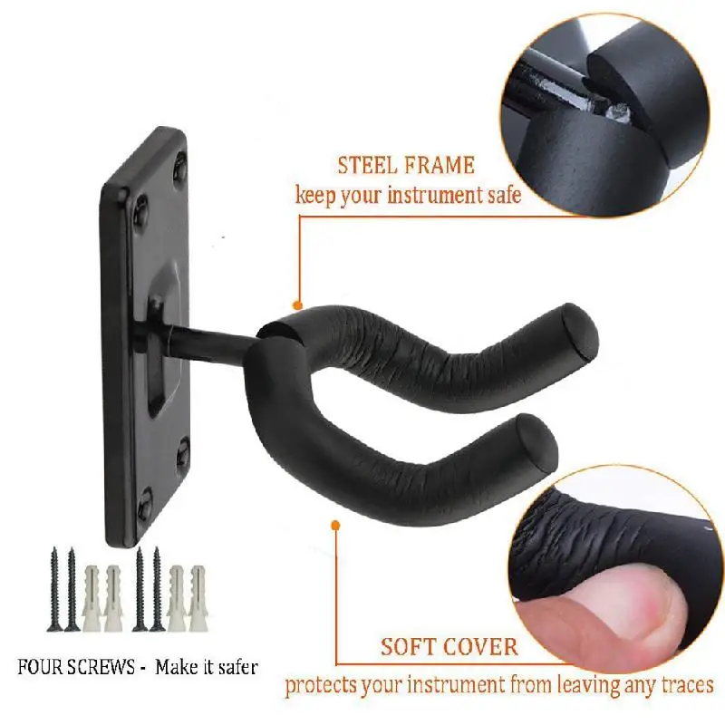 Electric Acoustic Guitar Display Metal Wall Hook Hanger Bracket Wall Mount Rack for 5 Selected Guitar and Bass Guitar Display