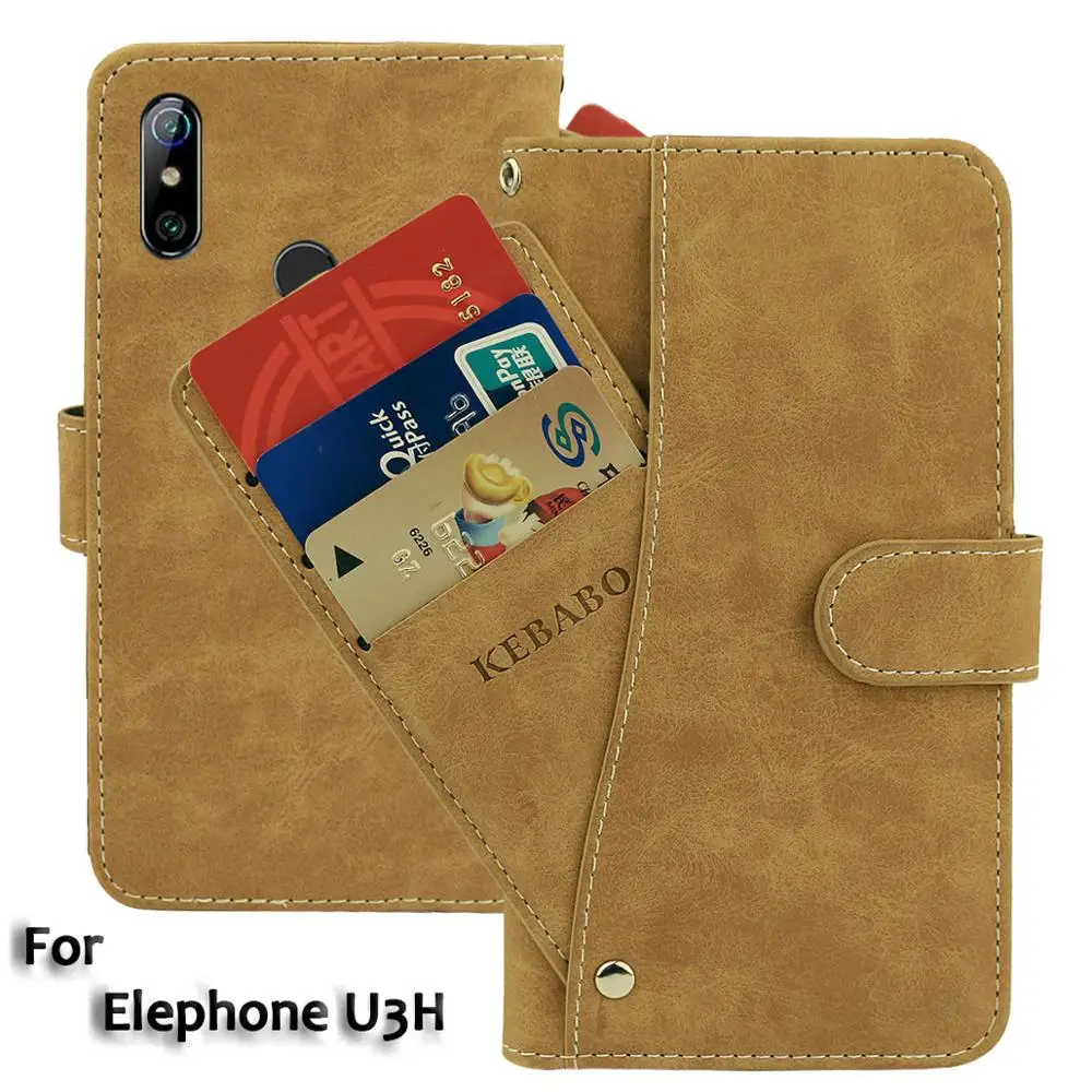 Винтажный кожаный чехол бумажник Elephone U3H роскошный откидной Чехол с отделениями