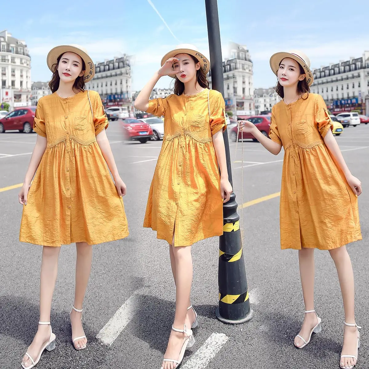 

2020 Summer Wear New Style Loose-Fit Lantern Sleeve Dress Mid-length Casual Skirt Half-sleeve Shirt Slimming Literature And Art