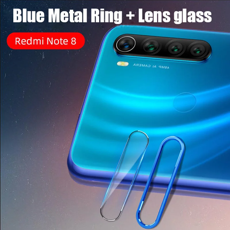 Для Redmi Note 8 Pro Чехол с металлическим кольцом+ закаленное стекло полное покрытие защитное металлическое кольцо объектив камеры чехол пленка протектор экрана