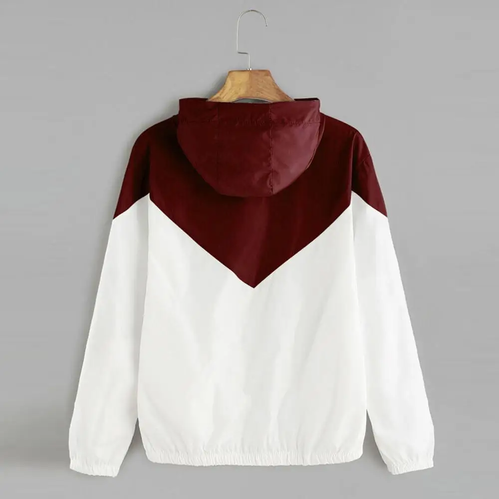 Outdoor Sport Coat Autumn Jackets Women Long Sleeve Patchwork Thin Skinsuits Hooded Zipper Pockets Sport Coat Running Jacket