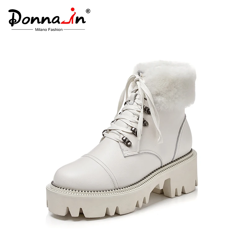 

Donna-in 2020 Winter High Platform Snow Boots For Women With Warm Plush Natural Leather Women Shoes Rivet Gothic Botas Feminina