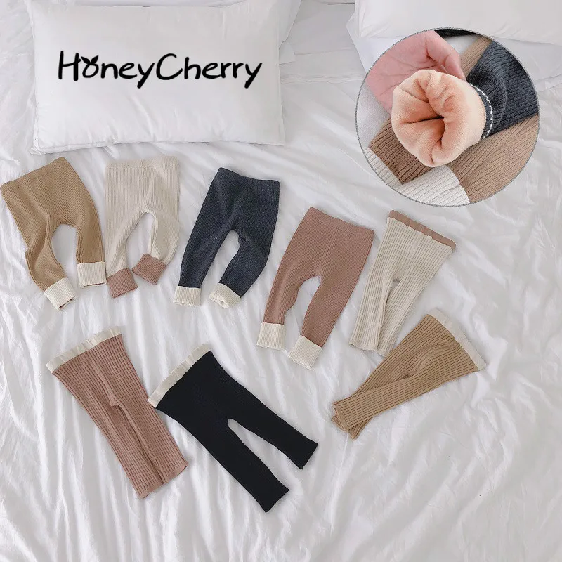

2019 Girls Pants Autumn And Winter New Knitted Pants Baby's Plush Thickened Leggings Elastic Leggings Kids Leggings