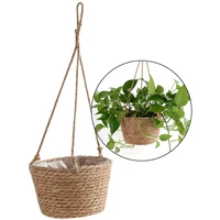 Hanging Planter Straw Rope Woven Wall Hanging Plant Storage Basket  Flower Pot Hanger For Wall Decoration Countyard Garden 2