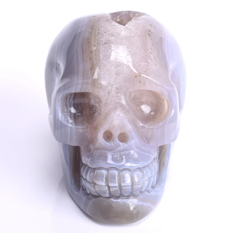 

3.5''Natural Geode Agate Skull Statue Crystal Mineral Stone Skull Figurine Carved Head Bone Feng Shui Collection